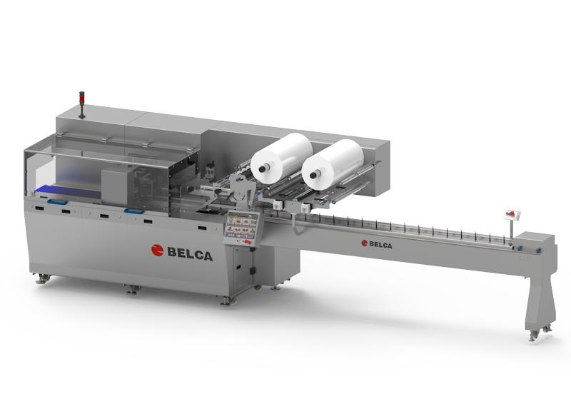 BELCA-flowpacker voor het automatisch flowpacken van voedingsmiddelen binnen een industriële verpakkingslijn.