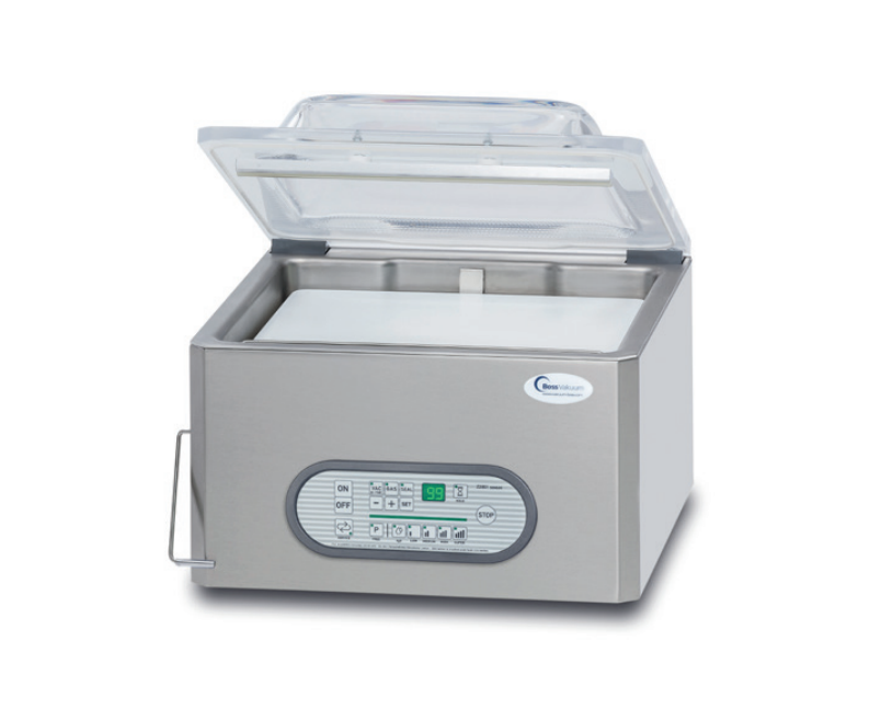 Tafelmodel vacuümmachine voor het vacuüm verpakken van voedingsmiddelen.