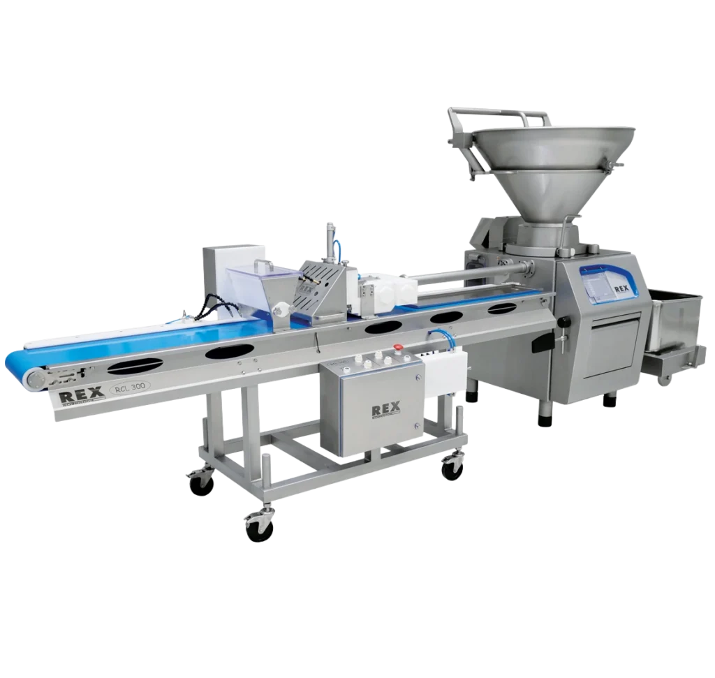 REX RCL 300 cevapcici-lijn voor het automatisch vormen en portioneren van cevapcici en andere gehaktproducten.