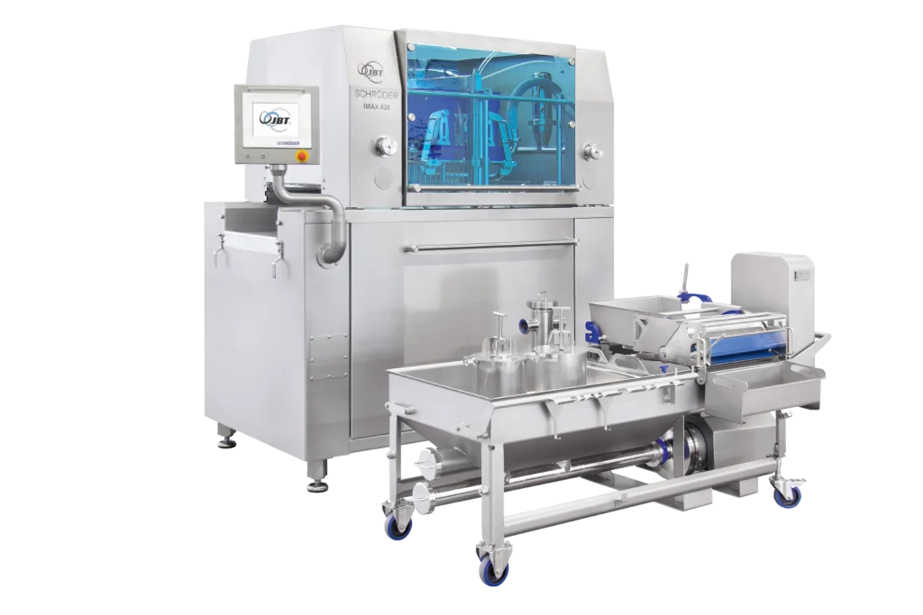 Schröder IMAX 620 pekelinjector met meng- en filtersysteem voor het gelijkmatig injecteren van vleesproducten